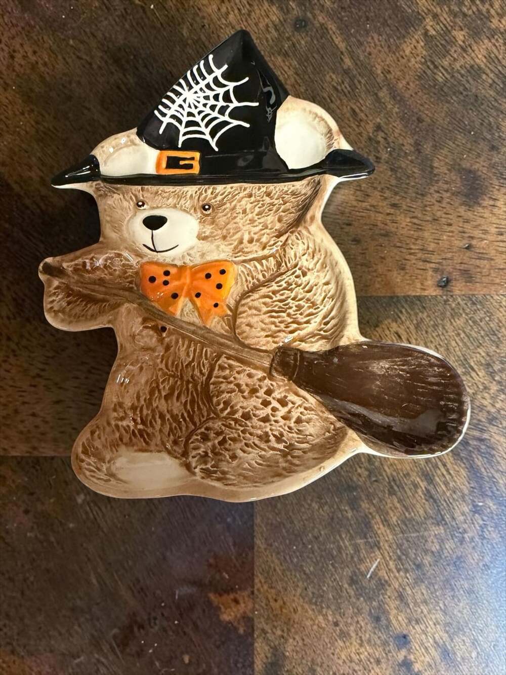 Home Goods Halloween Bear Witch Figurine Ceramic Dish 7.5 X 4